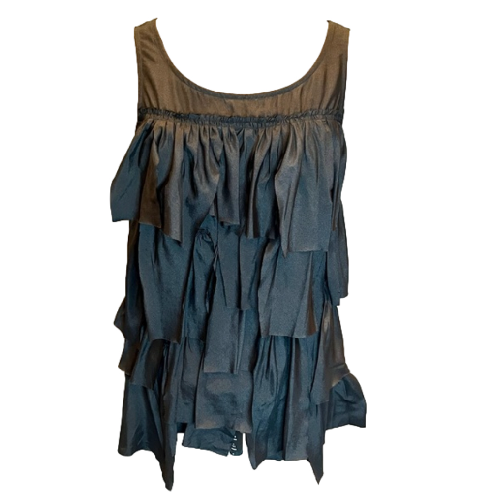 J. Crew Black Silk Asymmetric Ruffle Fringe Sleeveless Top Size 2 (S)